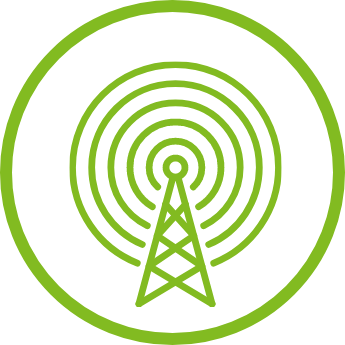 5G Tower with circular rings broadcasting signal
